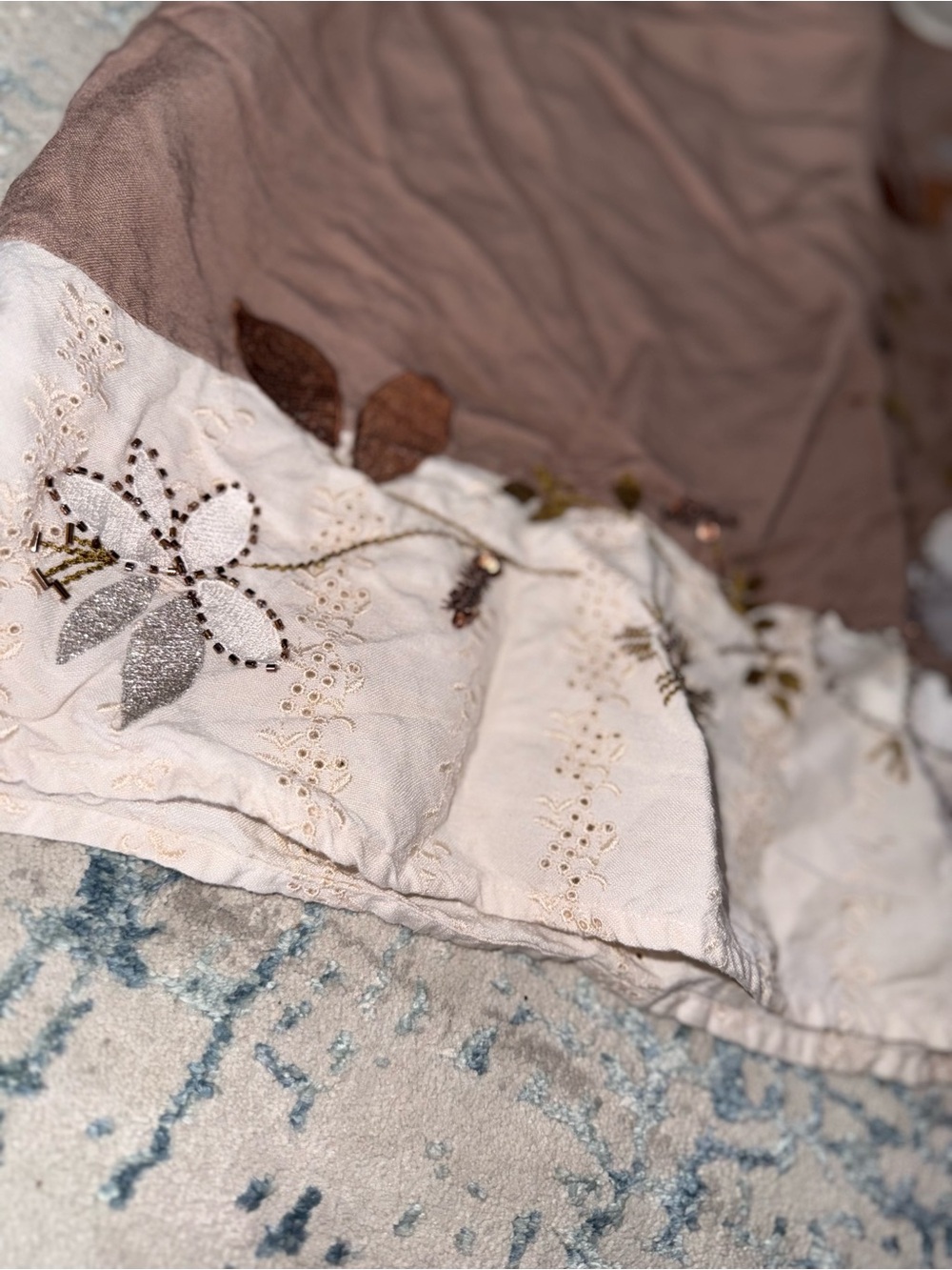 croft & barrow Brown Mini Skirt with Cream Floral Embroidery - Picture 3 of 5